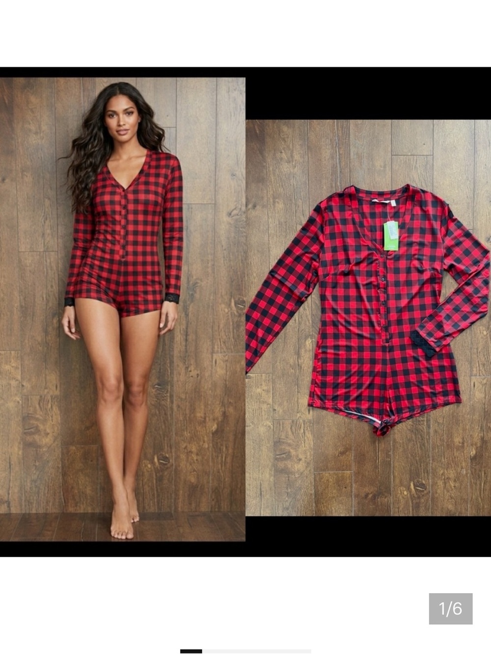 NWT La Vie En Rose Gingham Pajama Romper One Piece Sleepwear Lingerie. Medium